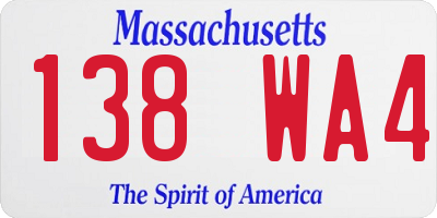 MA license plate 138WA4