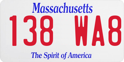 MA license plate 138WA8