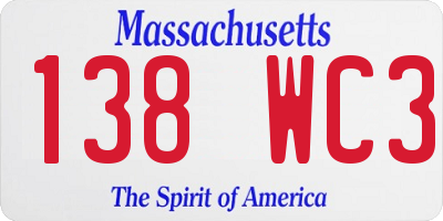 MA license plate 138WC3