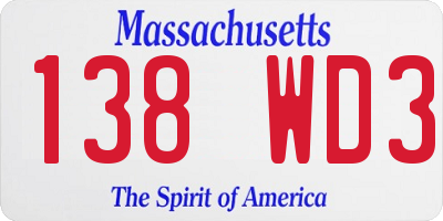MA license plate 138WD3