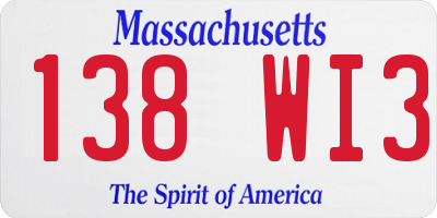 MA license plate 138WI3