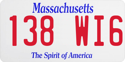 MA license plate 138WI6