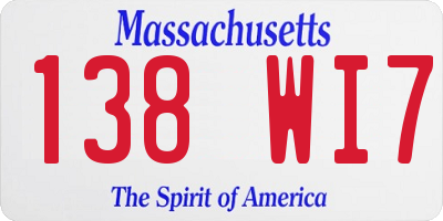 MA license plate 138WI7
