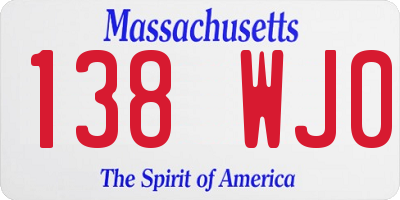 MA license plate 138WJ0