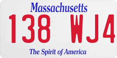MA license plate 138WJ4