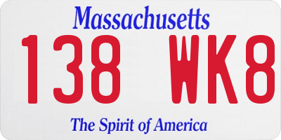 MA license plate 138WK8