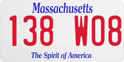 MA license plate 138WO8