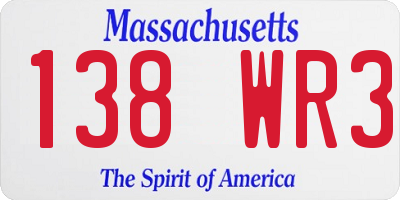 MA license plate 138WR3