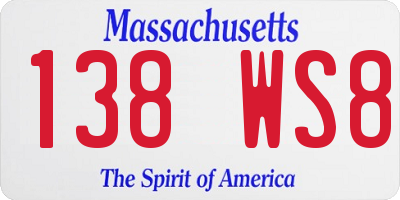 MA license plate 138WS8