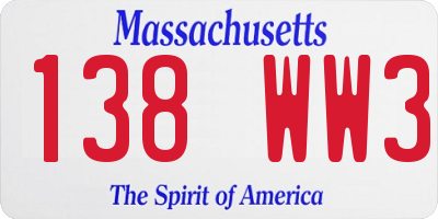 MA license plate 138WW3