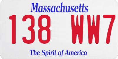 MA license plate 138WW7