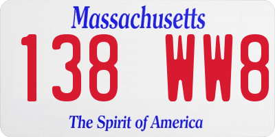 MA license plate 138WW8