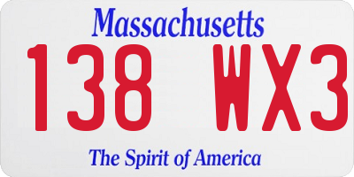 MA license plate 138WX3