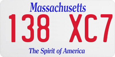 MA license plate 138XC7
