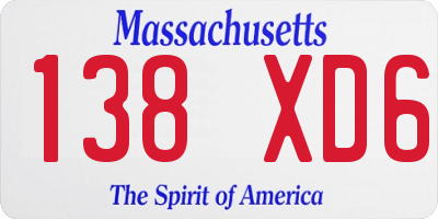 MA license plate 138XD6