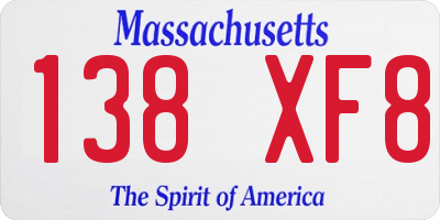MA license plate 138XF8