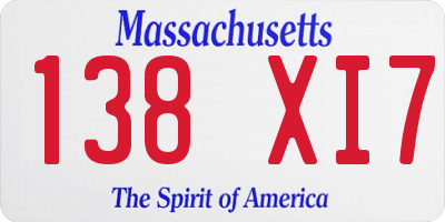 MA license plate 138XI7
