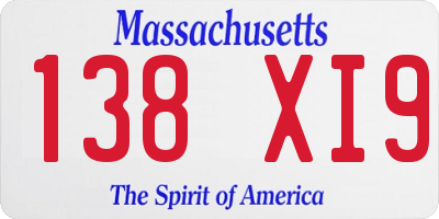 MA license plate 138XI9