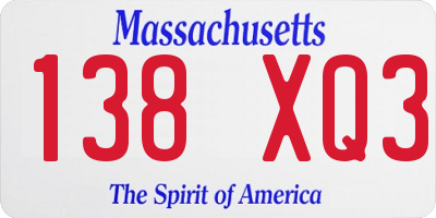 MA license plate 138XQ3