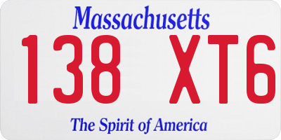 MA license plate 138XT6