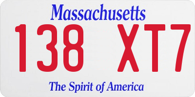 MA license plate 138XT7