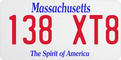 MA license plate 138XT8