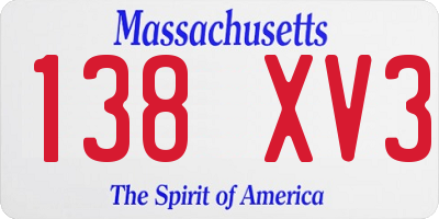 MA license plate 138XV3