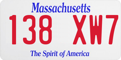 MA license plate 138XW7
