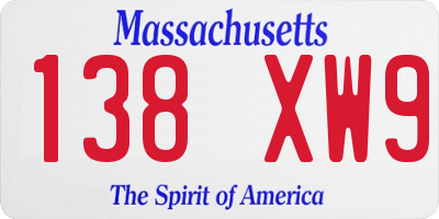 MA license plate 138XW9