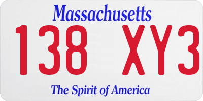 MA license plate 138XY3