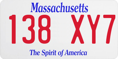 MA license plate 138XY7