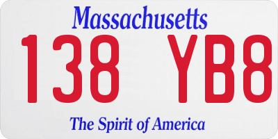 MA license plate 138YB8