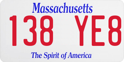 MA license plate 138YE8