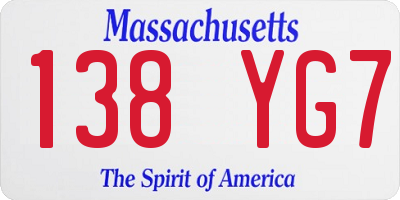 MA license plate 138YG7
