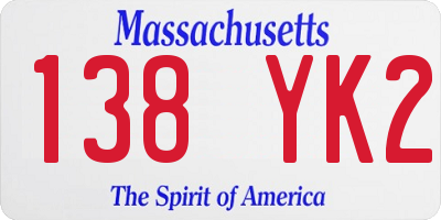 MA license plate 138YK2
