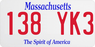 MA license plate 138YK3