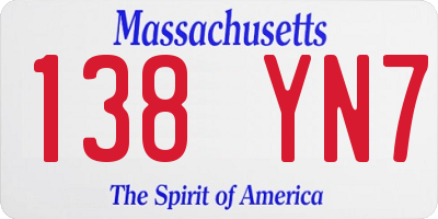 MA license plate 138YN7