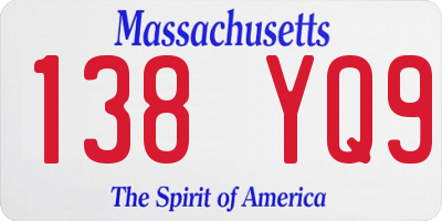 MA license plate 138YQ9