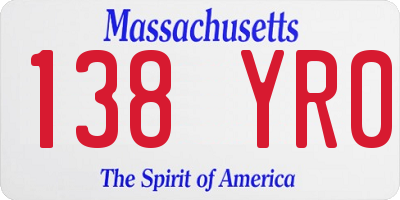 MA license plate 138YR0