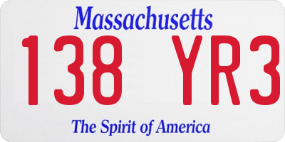MA license plate 138YR3