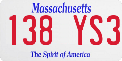MA license plate 138YS3
