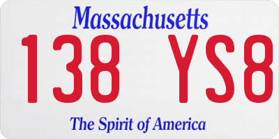 MA license plate 138YS8