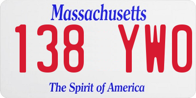 MA license plate 138YW0