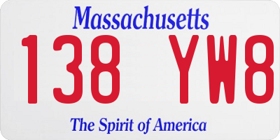 MA license plate 138YW8