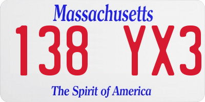 MA license plate 138YX3