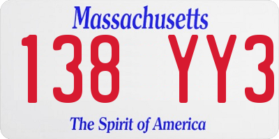 MA license plate 138YY3