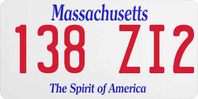 MA license plate 138ZI2