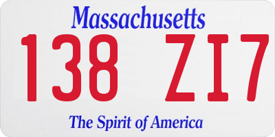 MA license plate 138ZI7