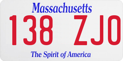 MA license plate 138ZJ0