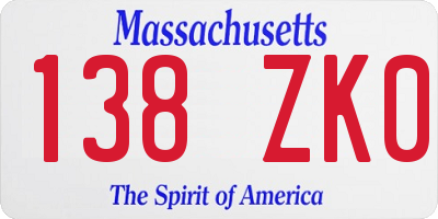 MA license plate 138ZK0